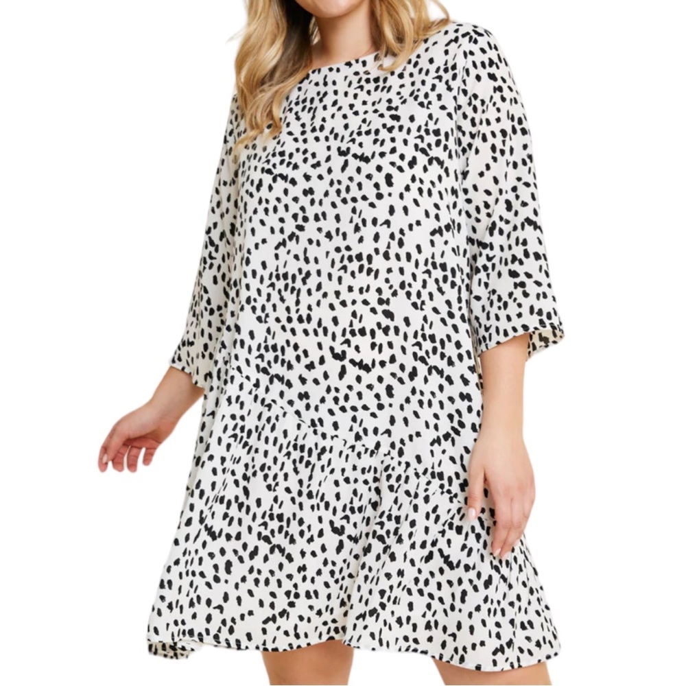Hayden L.A. Asymmetrical Dotted Swing Dress Round-cut Neckline Size Large